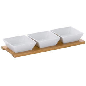 Zestaw Kela Philipa 3 kwadratowych porcelanowych miseczek na bambusowej pod