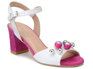 Czółenka Eksbut 5085 Biały/fuxia Skóra Perły