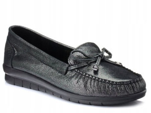 Mokasyny Slip-on Czarne Skórzane Sw 003-1