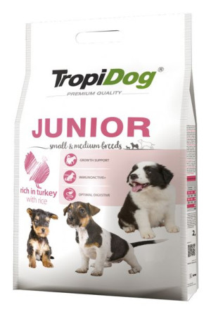 TropiDog Premium Junior S M Turkey Rice 8kg