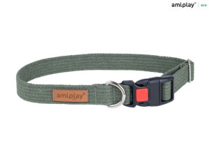 amiplay Obroża regulowana z blokadą Cotton S Khaki