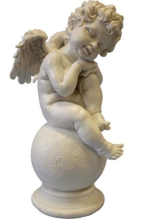Figurka Zamyślony Aniołek na Kuli Biały 30x13x13cm