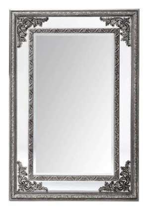 Lustro prostokątne zdobione srebrne 120x80x4 cm