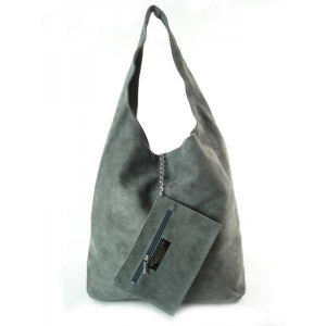 Worek Zamsz Szary Shopper Bag Włoska Skórzana Torba Xl A4 W456g