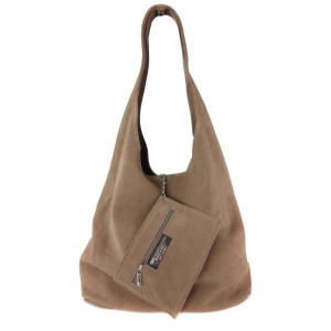 Worek zamszowy Shopper Bag , Włoska skórzana torba XL A4  Beż ciemny  W456T