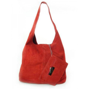 Czerwony Zamszowy Worek Shopper Bag Włoska Skórzana Torba Xl A4 W456r
