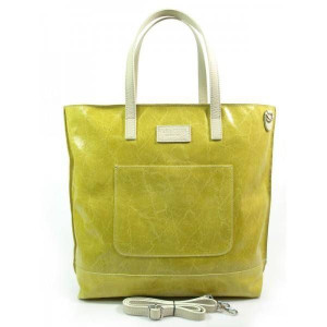 Duża Torba Shopper Bag Vera Pelle Na Ramię Świecąca Włoska Skóra A4 Żół