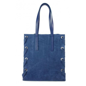 Zamszowa torba Shopper bag ,duży worek, kółka,  Vera Pelle pojemny Niebiesk