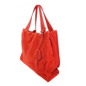 Duża zamszowa torba XXL Shopper bag ,worek Vera Pelle pojemny Czerwony  WK7
