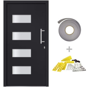 Drzwi frontowe, aluminium i PVC, antracytowe, 110x210 cm