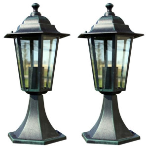 Lampy ogrodowe, 2 szt., ciemnozielone/czarne, aluminium