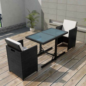 Lumarko 3-cz. zestaw mebli bistro z poduszkami, rattan PE, czarny