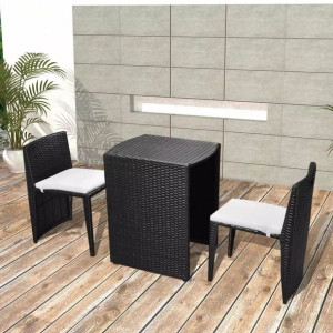 Lumarko 3-cz. zestaw mebli bistro z poduszkami, rattan PE, czarny