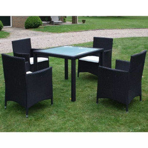 Lumarko 5-cz. zestaw mebli ogrodowych z poduszkami, rattan PE, czarny