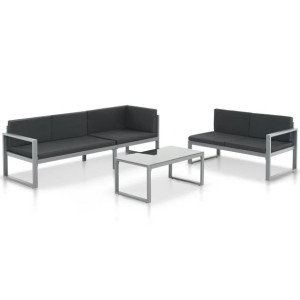 Lumarko 3-częściowy zestaw wypoczynkowy do ogrodu, aluminium, czarny
