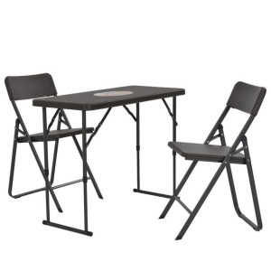 Lumarko 3-cz. składany zestaw bistro, HDPE, brąz, stylizowany na rattan
