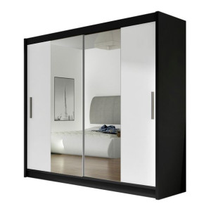 Szafa przesuwna Bega II z lustrem 180cm - pojemna garderoba - CZARNY/BIAŁY