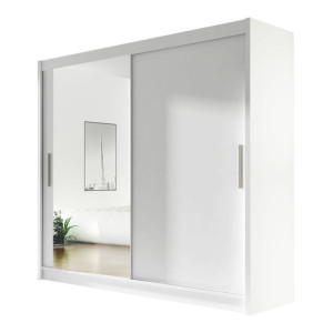 Szafa przesuwna Bega VI z lustrem 180cm - pojemna garderoba - BIAŁY