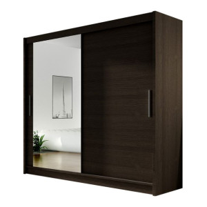 Szafa przesuwna Bega VI z lustrem 180cm - pojemna garderoba - CHOCO