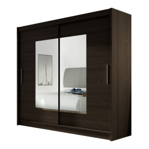 Szafa przesuwna Bega VII z lustrem 180cm - pojemna garderoba - CHOCO