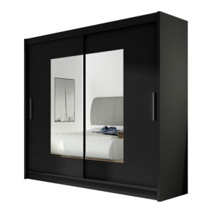 Szafa przesuwna Bega VII z lustrem 180cm - pojemna garderoba - CZARNY