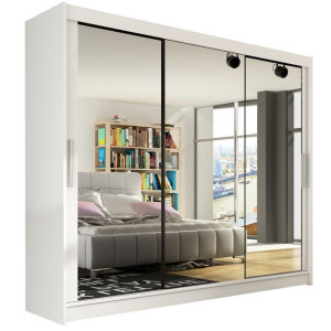 Szafa przesuwna Aston III z lustrem 250cm - pojemna garderoba - BIAŁY