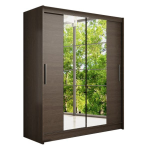 Szafa przesuwna Westa II z lustrem 150cm - pojemna garderoba - CHOCO
