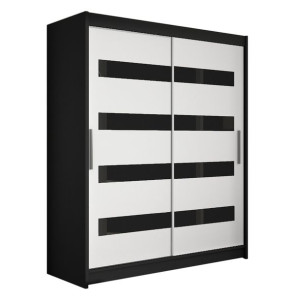 Szafa przesuwna Westa IV 150cm - CZARNY/BIAŁY + CZARNY LACOBEL