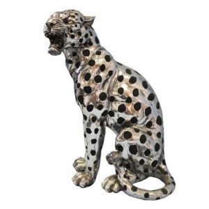 Figura Bond lampart Ozdoba Srebrno Czarna 52x35cm