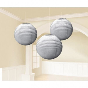 Lampion Papierowy Srebrny 24 Cm 3 Sztuki Dekoracja