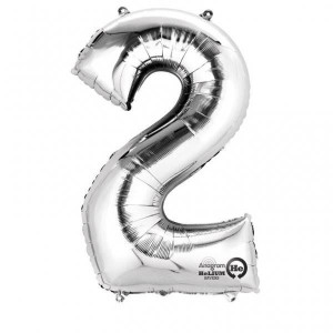Balon Foliowy 55cm X 83cm, Cyfra 2 Srebrna