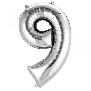 Balon Foliowy Cyfra 9 Srebrna 86 Cm Urodziny