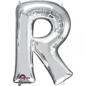 Balon Foliowy 22cm X 33cm Litera R Słomka Srebrny