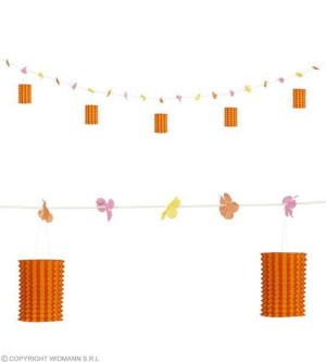 Girlanda Z Pomarańczowymi Lampionami I Kwiatami 3m