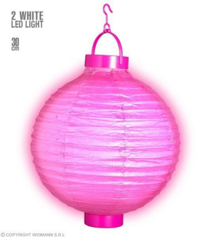 Lampion Papierowy Kula Różowy Led Świecący 30 Cm