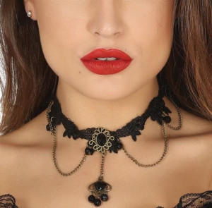 Naszyjnik Choker Z Łańcuszkami Gotycki Czarny