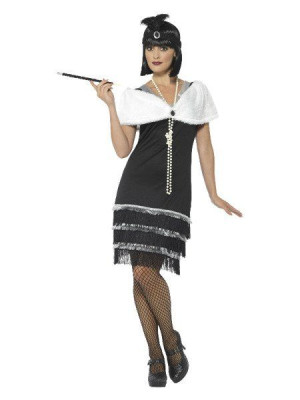 Strój Retro Lata 20 Flapper Frędzle Czarna - S