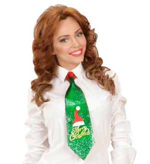 Krawat Merry Christmas Zielony Brokatowy