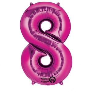 Balon Foliowy 53x86cm, Cyfra 8 Różowa Urodziny