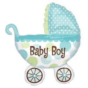 Balon Foliowy Wózek Niebieski 79x71 Baby Shower
