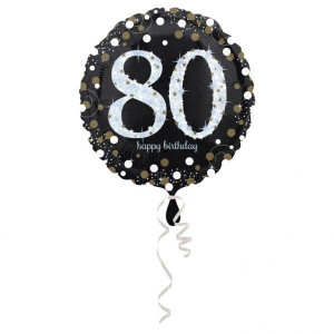 Balon Foliowy Okrągły Czarny 80 Urodziny 45 Cm