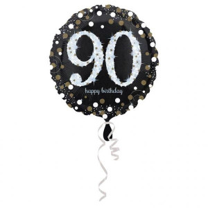 Balon Foliow 45cm 90 Happy Birthday Czarny