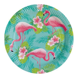 Talerzyki Różowe Flamingi 23cm Papierowe 8szt