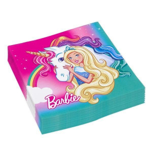 Serwetki Barbie Róż 20szt 33cm Syrenka Jednorożec