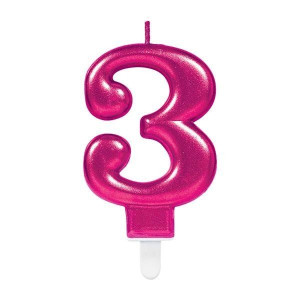 Świeczka Cyfra 3 Tort Świeczki Urodziny Róż 7cm