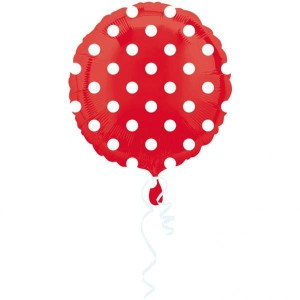 Balon Foliowy Okrągły 43cm Czerwony W Białe Kropki