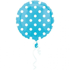 Balon Foliowy Okrągły 43cm Błękitny W Białe Kropki