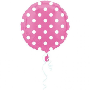 Balon Foliowy Okrągły 43cm Różowy W Białe Kropki