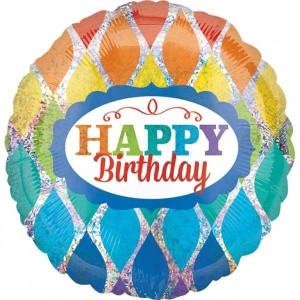 Balon Foliowy Okrągły 43cm Happy Birthday Holo