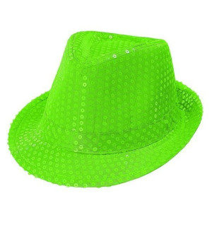 Kapelusz Fedora Neonowy Zielony Cekiny